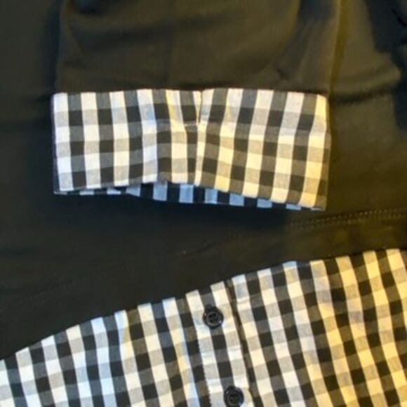 Apt. 9 Three-Quarter Sleeve Black Top with Gingham Detail (Size Large) - Picture 4 of 5